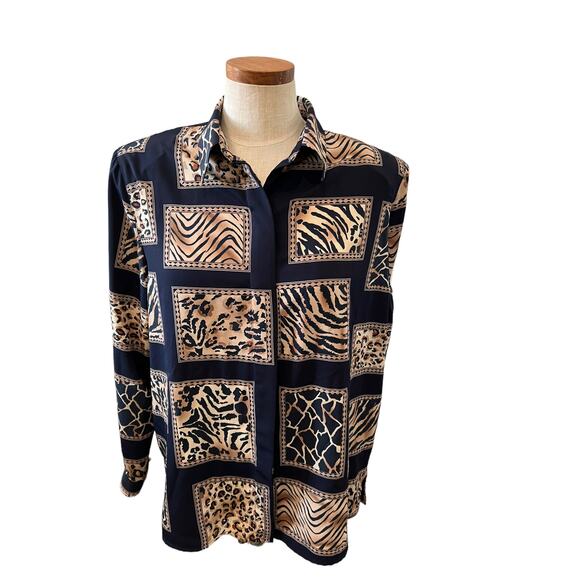 Vintage 80s Alfred Dunner animal print button down shirt - Picture 1 of 5
